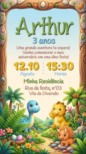 Convite de Aniversário Dinossauro Baby Editável e Fofo