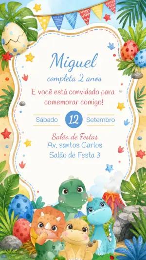 Convite de Aniversário Dinossauros Baby Editável