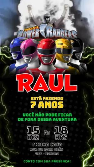 Convite Animado Power Rangers: Vídeo de Aniversário para Editar