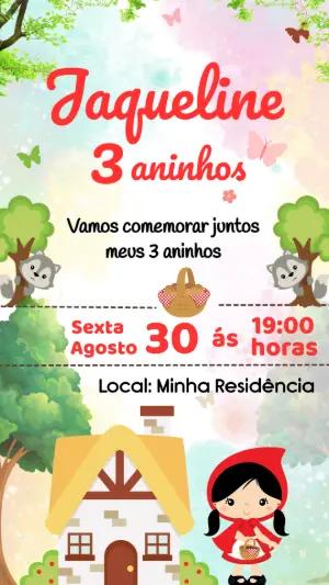 Convite de Aniversário Chapeuzinho Vermelho Fofo para Editar