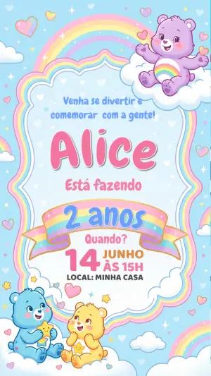 Convite de Aniversário Ursinhos Carinhosos Editável e Fofo