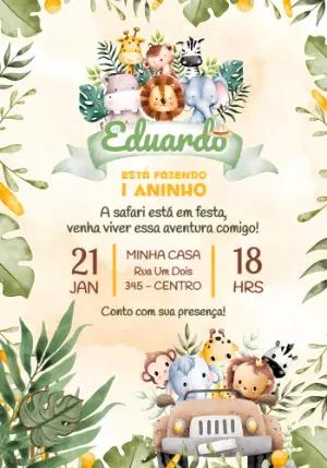 Convite de Aniversário Safari Aquarela Infantil Editável