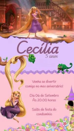 Convite Animado Aniversário Enrolados para Editar Online