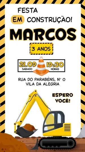 Convite de Aniversário Infantil Tema Construção Editável