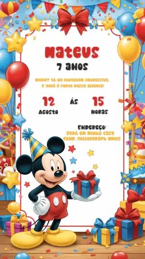 Convite de Aniversário Mickey Mouse para Editar Online