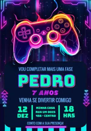 Convite de Aniversário Gamer Neon Editável para Enviar