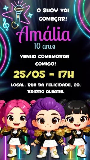 Convite Aniversário K-Pop Meninas para Editar Online