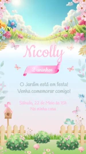 Convite Animado Aniversário Jardim Encantado para Editar