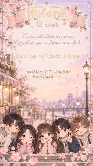 Convite de Aniversário Dorama K-Drama | Modelo Editável