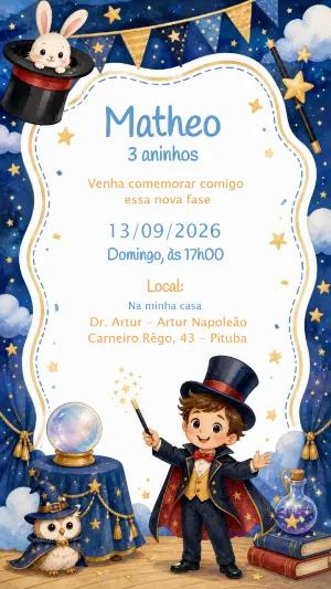 Convite de Aniversário Mágico Editável