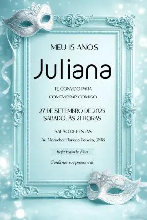 Convite de 15 Anos Baile de Máscaras Azul Tiffany para Editar