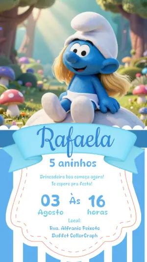 Convite de Aniversário Smurfette Azul para Editar