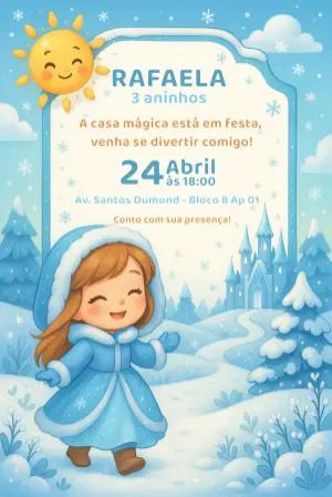 Convite Aniversário Neve Menina para Editar Online