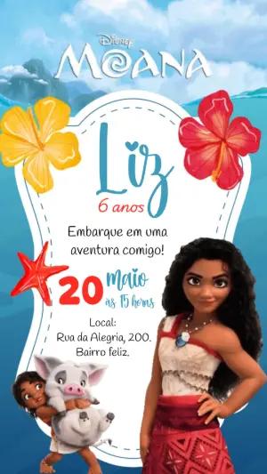 Convite Animado Aniversário Moana para Editar Online