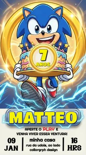 Convite Digital Sonic The Hedgehog Editável para Festa Infantil