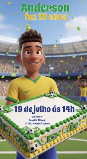 Convite de Aniversário Futebol Brasil para Editar Online