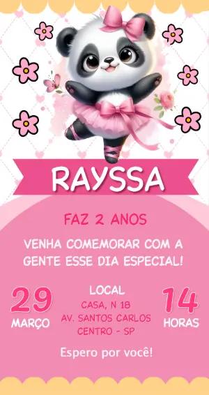 Convite Digital Festa Panda Bailarina Fofo para Editar