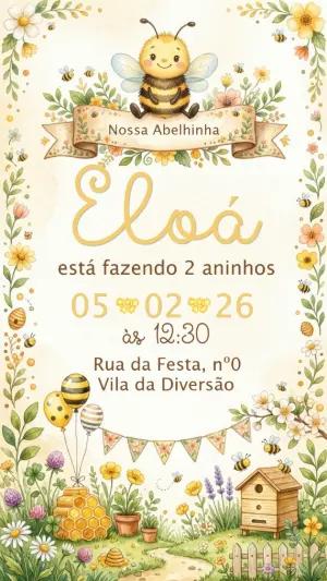 Convite de Aniversário Abelhinha Aquarela Editável