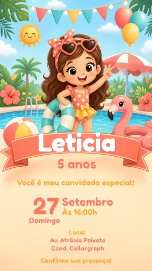 Convite Aniversário Pool Party Menina Editável