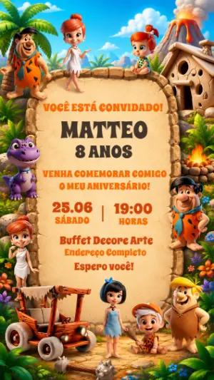 Convite de Aniversário Os Flintstones 3D para Editar