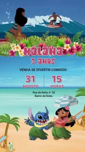 Convite Animado Aniversário Lilo & Stitch para Editar Online