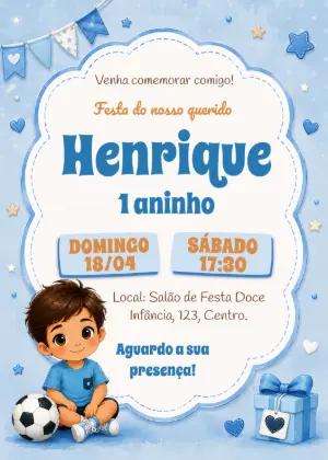 Convite de Aniversário Menino Azul Fofo para Editar
