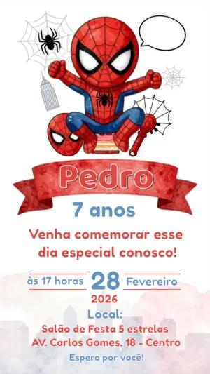 Convite de Aniversário Homem-Aranha Fofo para Editar