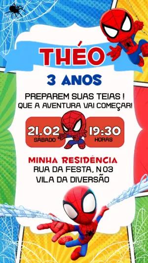 Convite de Aniversário Homem-Aranha Fofo Editável Estilo Gibi