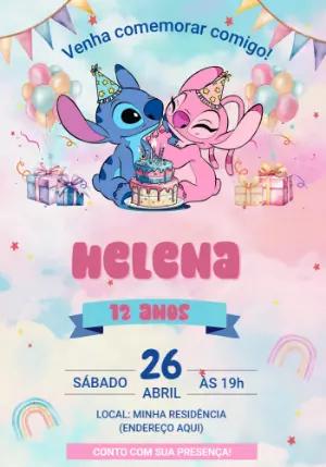 Convite de Aniversário Stitch e Angel para Editar Online