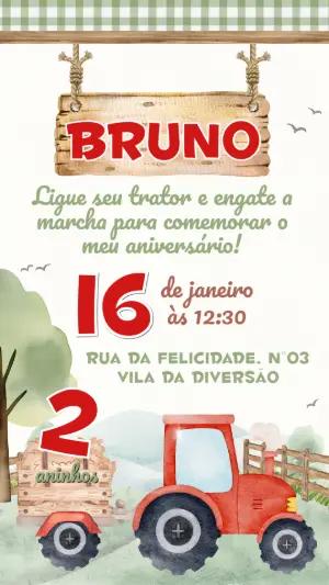 Convite de Aniversário Fazendinha com Trator Vermelho Editável
