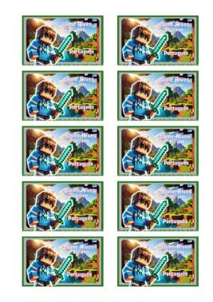 Etiqueta Escolar Minecraft Editável para Material Didático