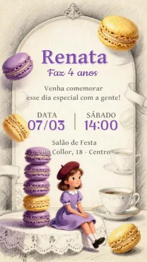 Convite de Aniversário Parisiense com Macarons para Editar
