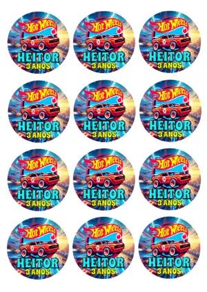 Adesivo Redondo Hot Wheels para Aniversário para Editar Online