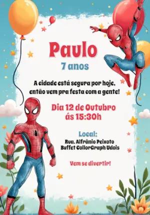 Convite de Aniversário Homem Aranha Editável Online