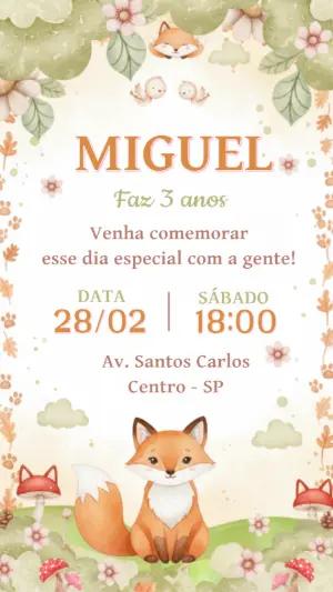 Convite de Aniversário Infantil Tema Raposa no Bosque para Editar