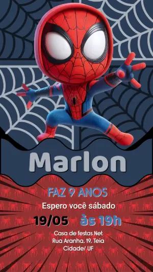 Convite de Aniversário Homem-Aranha Fofo 3D para Editar