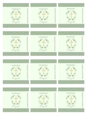 Adesivo para Bala Personalizada para Batizado com Ramo Verde e Cruz Dourada