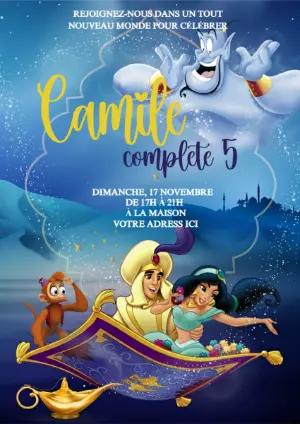 Invitation d'anniversaire Aladdin et Jasmine modèle numérique à éditer