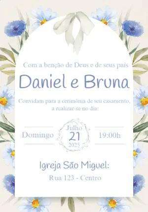 Convite de Casamento Floral Azul Delicado para Editar Online