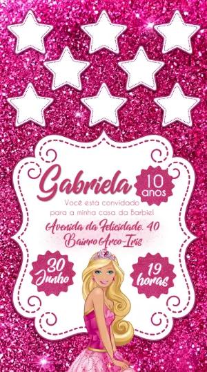 Convite de Aniversário Barbie Rosa com Glitter para Editar