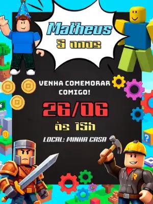 Convite de Aniversário Roblox Colorido para Editar