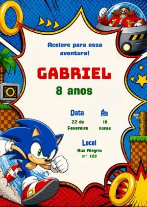 Convite de Aniversário Sonic: Modelo Digital para Editar