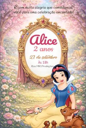 Convite Editável Aniversário Branca de Neve Floresta Encantada