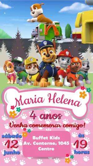 Convite Animado Aniversário Patrulha Canina para Editar Online