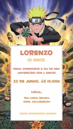 Convite de Aniversário Naruto para Editar e Enviar Online