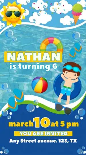 Editable Pool Party Birthday Invitation for Boys