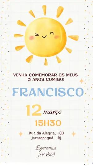 Convite Aniversário Sol Aquarela para Editar Online