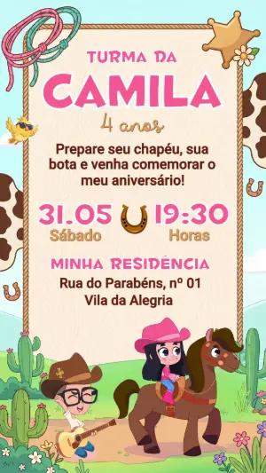 Convite de Aniversário Cowgirl Ana Castela Rosa para Editar