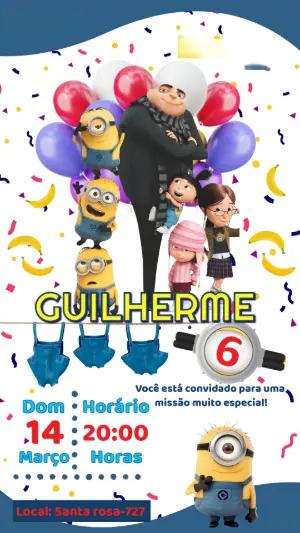 Convite de Aniversário Meu Malvado Favorito Modelo Editável