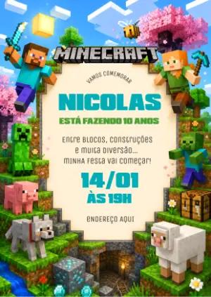 Convite de Aniversário Minecraft Infantil para Editar Online